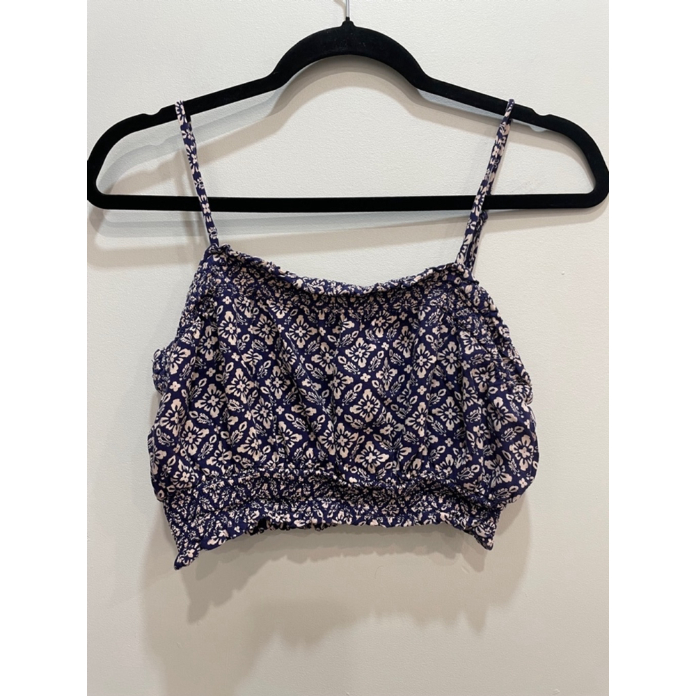 Patrons of Peace Floral Crop Top S Smocked Boho Festival Cottagecore Hippie